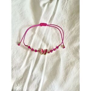 Hot Pink butterfly beaded friendship bracelet